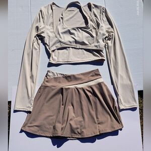 Cream and Tan Activewear/Swimwear Set